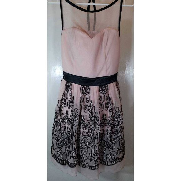 Bailey Blue Womens A Line Dress Pink Floral Sheer Bodice Scoop Neck Sleeveless 8 - Picture 1 of 7